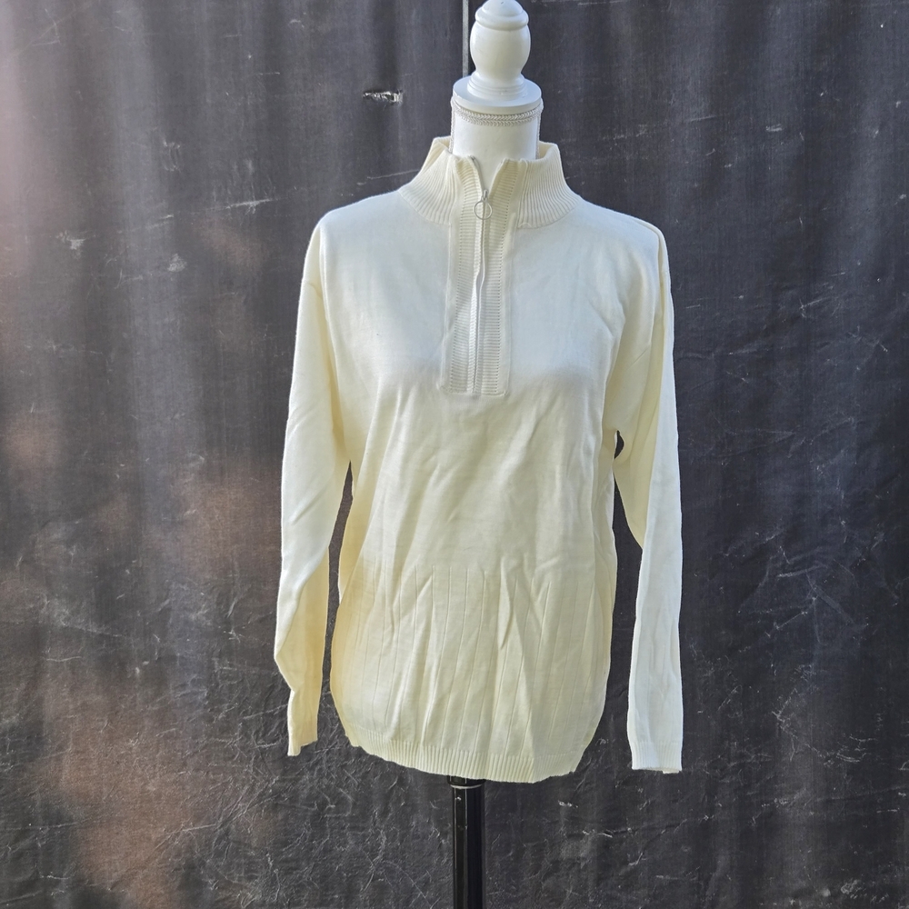 VINTAGE CHAPELIZ‎ KNITS Men's Elegant Cream Zip-Up Sweater